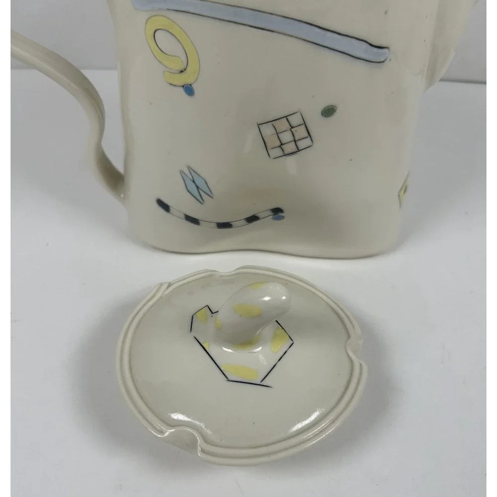 Parker Kuhn Whimsical Art Deco Tea Pot and Cup Set Artist Signed